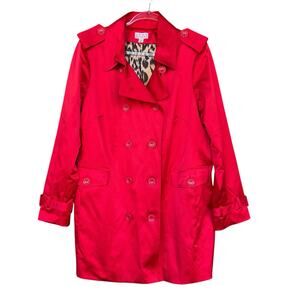 Joan Rivers Womens Jacket Large Button Up Lined Red Faux Double Breasted Winter